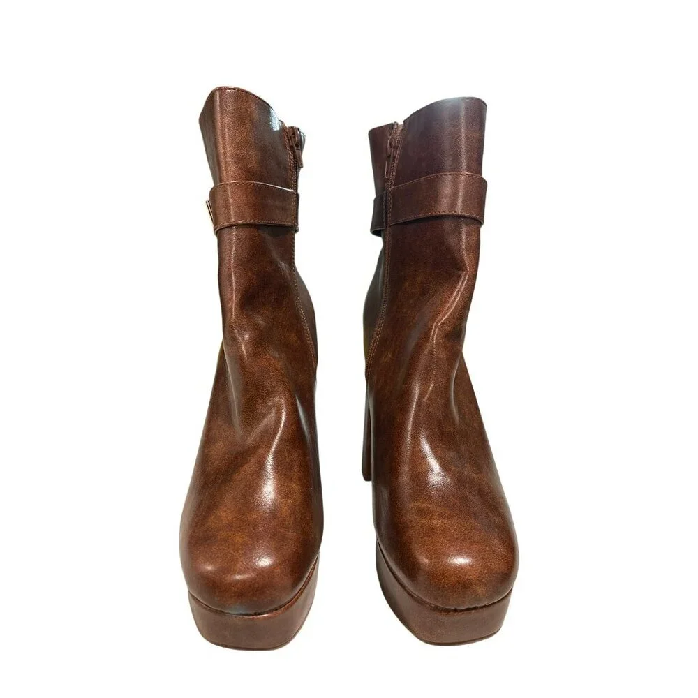 Chase & Chloe Brown Platform Heel Ankle Boots Size 8.5 NEW